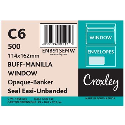 Envelopes Window Seal Easi, Manilla C6, (ENB91SEMW)