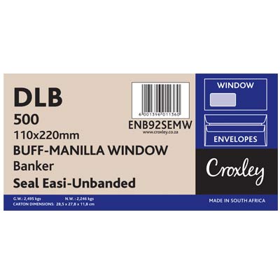 Envelopes Window Self Seal, Manilla DLB, (ENB92SEMW)