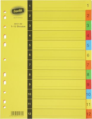 Bantex Manilla Board A4 Divider B6051 1-12Div