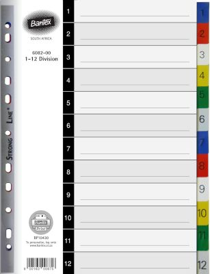 Bantex Manilla Board A4 Divider B6082 Polyprop 1-12Div