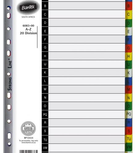 Bantex Manilla Board A4 Divider B6083 Polyprop A-Z Div