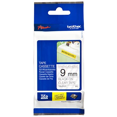 Brother TZe-121 Laminated Tape - 9mm Black on Clear (8m)