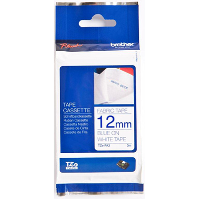 Brother TZe-FA3 FABRIC Tape - 12mm Blue on White (3m)