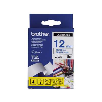 Brother Label Tape P-Touch 12mm x 8m Blue&White TZ233