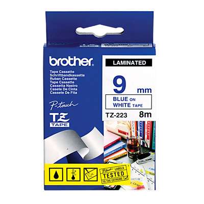 Brother Label Tape P-Touch 9mm x 8 m Blue&White TZ223