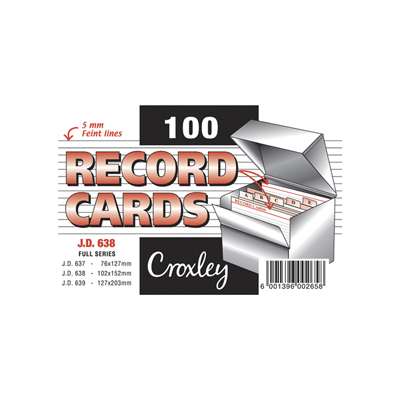 Record Cards White 102mmx152mm Ruled. 102mmx152mm.