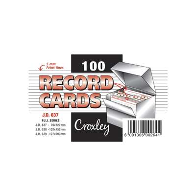 Record Cards White 127mmx76mm Ruled