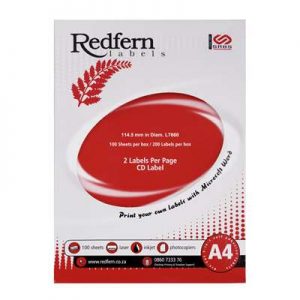 Redfern Laser CD Labels, 114.31mm Inner, 2 Per Page