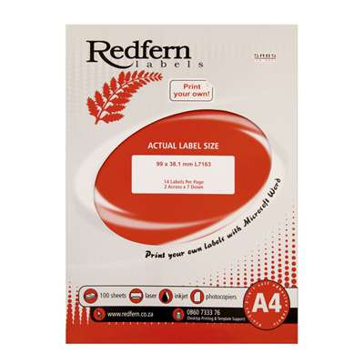 Laser Redfern Labels, 38.1x99.1mm, 14 Per Page