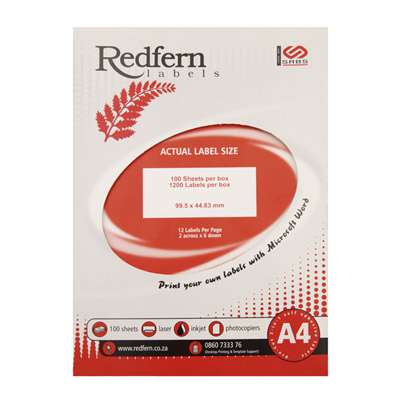 Laser Redfern Labels, 99.5x44.83mm, 12 Per Page.