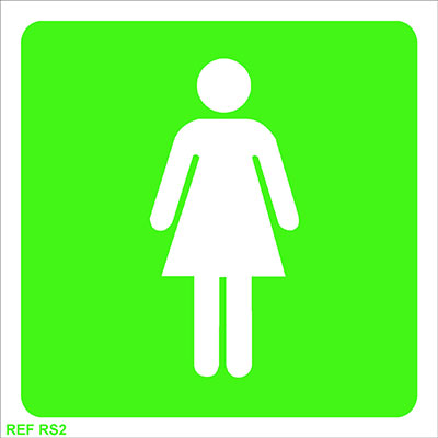 Adhesive Signs, Pre-printed with ￿Ladies Toilet￿, 150x150mm.