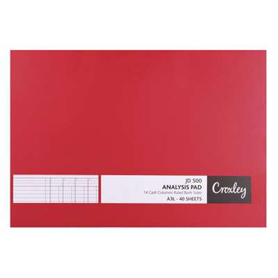 Analysis Pad A3 Feint Ruled, 40 Pages, JD500, Azure Blue Paper, 14 Columns