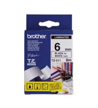 Brother TZe-211 Laminated Tape - 6mm Black on White (8m)