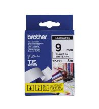 Brother TZe-221 Laminated Tape - 9mm Black on White (8m)