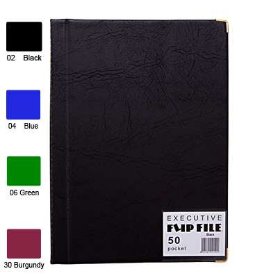 A4 Flip File Executive, Fixed 50 Pockets